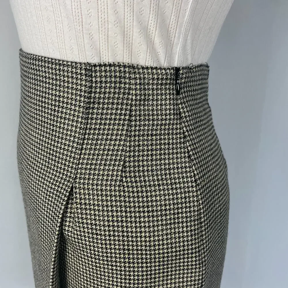 Vintage Talbots Pencil Skirt Size 6 Petite Black Gold Houndstooth Academia 90s